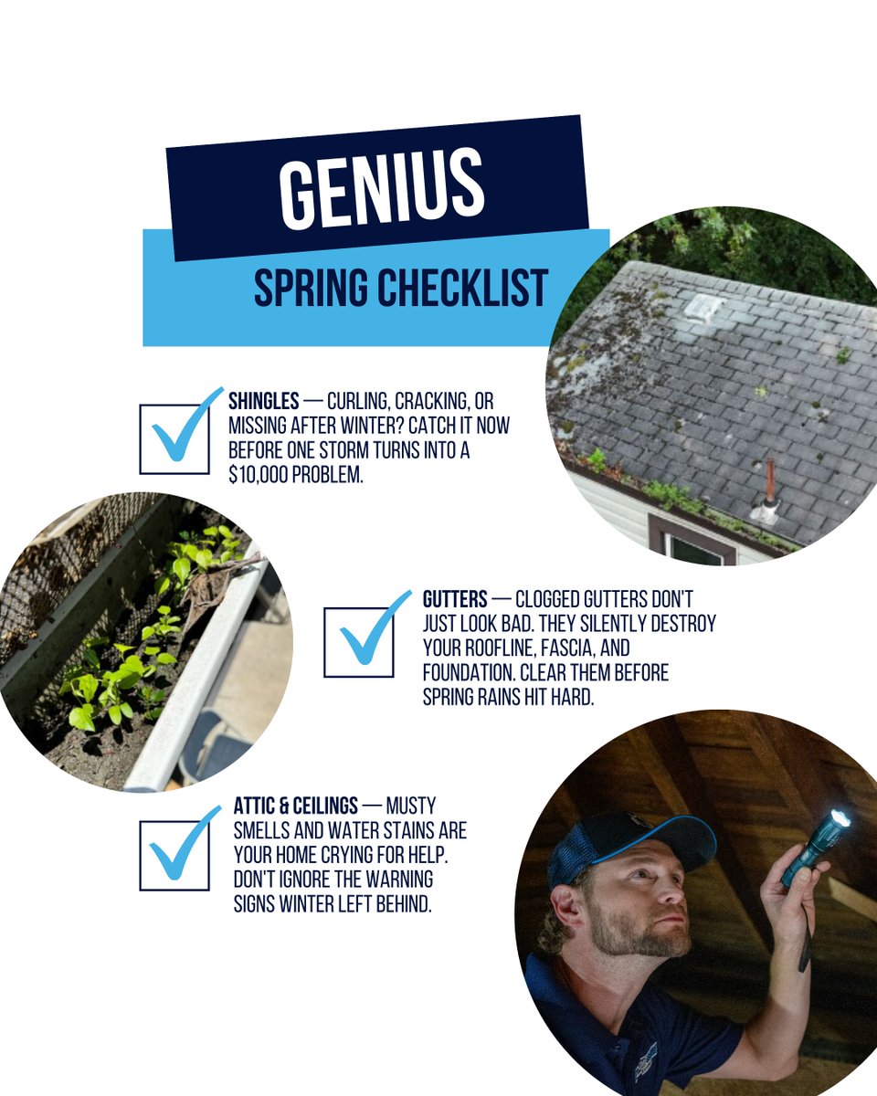 HGExteriors's tweet image. Winter is tough on your home. Before you fire up the grill and enjoy the season, take 10 minutes to walk through this checklist.

Book your free inspection by visiting homegeniusexteriors.com today!

#HomeGeniusExteriors #SpringChecklist #HomeMaintenanceTips