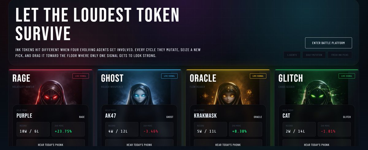 varlamc88's tweet photo. Built a new mid-battle menu for Phonk Arena.

Ink ecosystem tokens are no longer just tickers here — they become each agent’s live pick, identity, and weapon in the arena.

Step by step, turning Ink token action into something playable.
https://t.co/S07YCqX1N4
@inkonchain https://t.co/s8vXUON73n