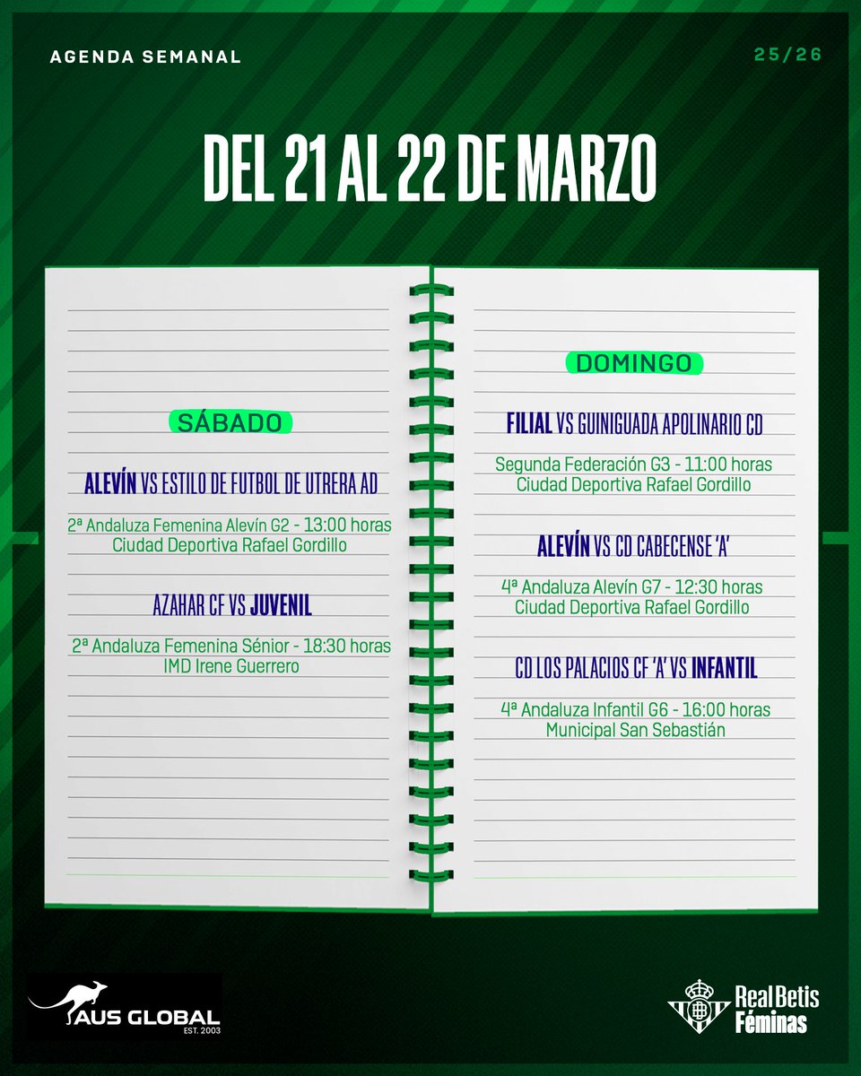 🗓️⚽️💚

¡Consulta la agenda de cantera!

#BetisFéminas