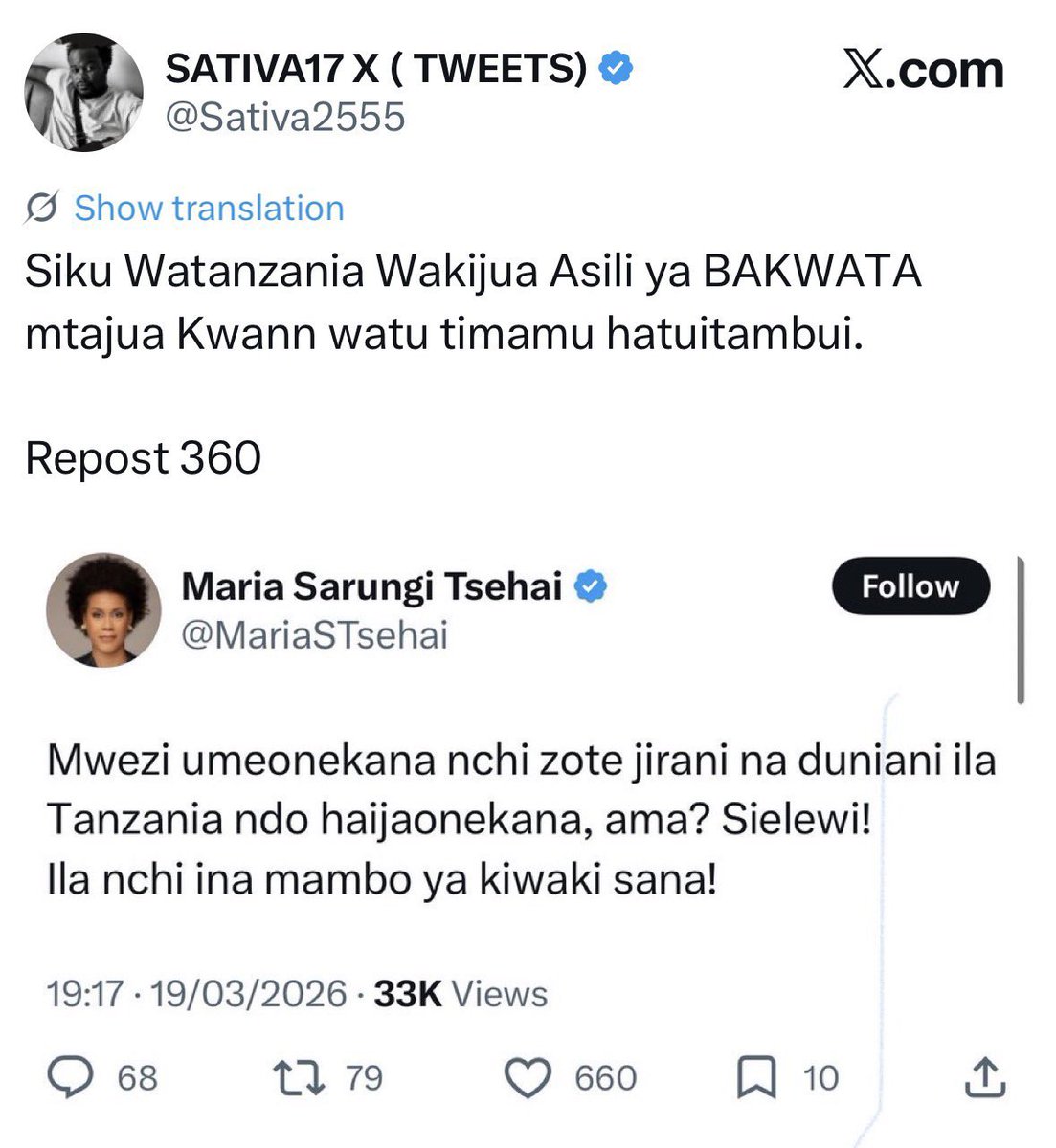 Sativa ni Mkristo ila anakuambia haitambui BAKWATA 🤣🤣🤣🤣.

Siku hizi Maria &amp; Co wanatafuta kila ajenda hawapati. Yani siku ya Eid imekua ajenda? Haki ya Mungu😂😂😂.