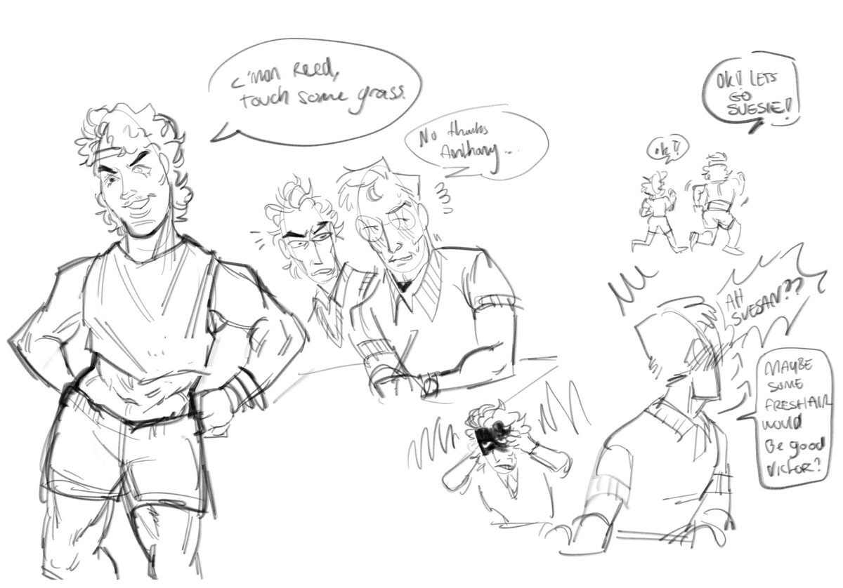 College/uni au stuff, I just think they’re neat.

#ReedRichards #DoctorDoom #TonyStark #SusanStorm