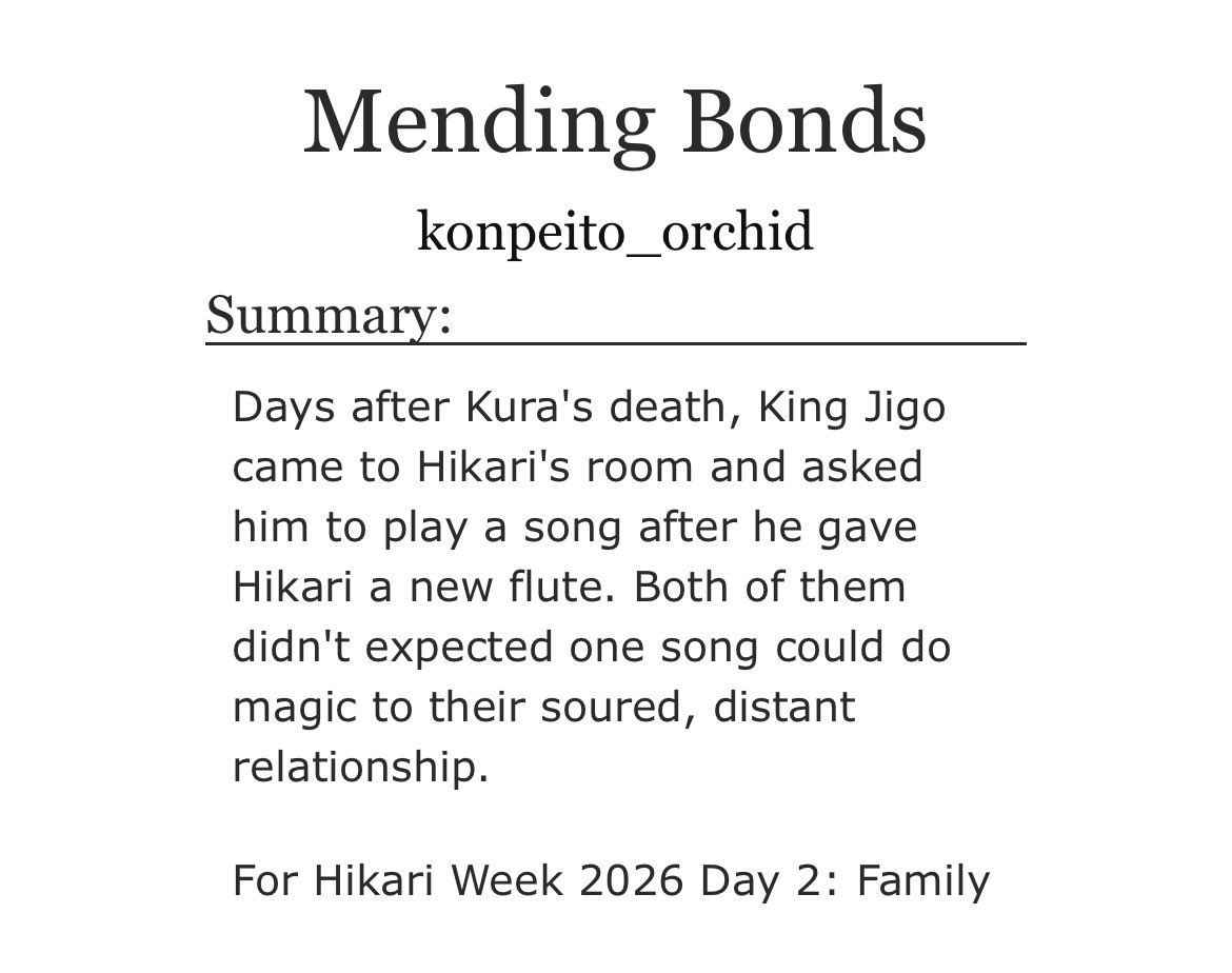 lightstardawn's tweet photo. It’s kinda late but here we go! This time I wrote about Hikari &amp; his dad.

A fic for #HikariWeek2026 Day 2 - Family

https://t.co/u3JH87ZL2E https://t.co/Dm6dR3HtxK
