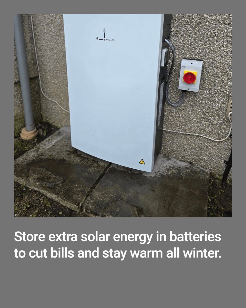 ScotlandEnergy's tweet image. Scotland's dark months don't have to mean wasted solar power. Store excess energy in a solar battery to use when sunlight is scarce. Boost savings, stay warm, and keep control all winter.

Call us today to book your free energy assessment. #scottishenergysaving #ScotlandGoesSolar