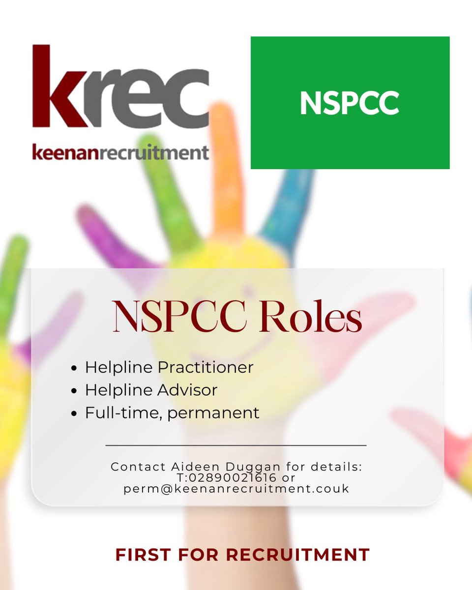 KeenanRec's tweet image. ⭐️ What if your next role could genuinely change lives? ⭐️

Advisor 👇 

lnkd.in/espCeBjp

Practitioner 👇 

lnkd.in/evQkswBx

📩 Send your CV or reach out for a confidential chat T:02890021616 or perm@keenanrecruitment.co.uk 

#NSPCC #BelfastJobs