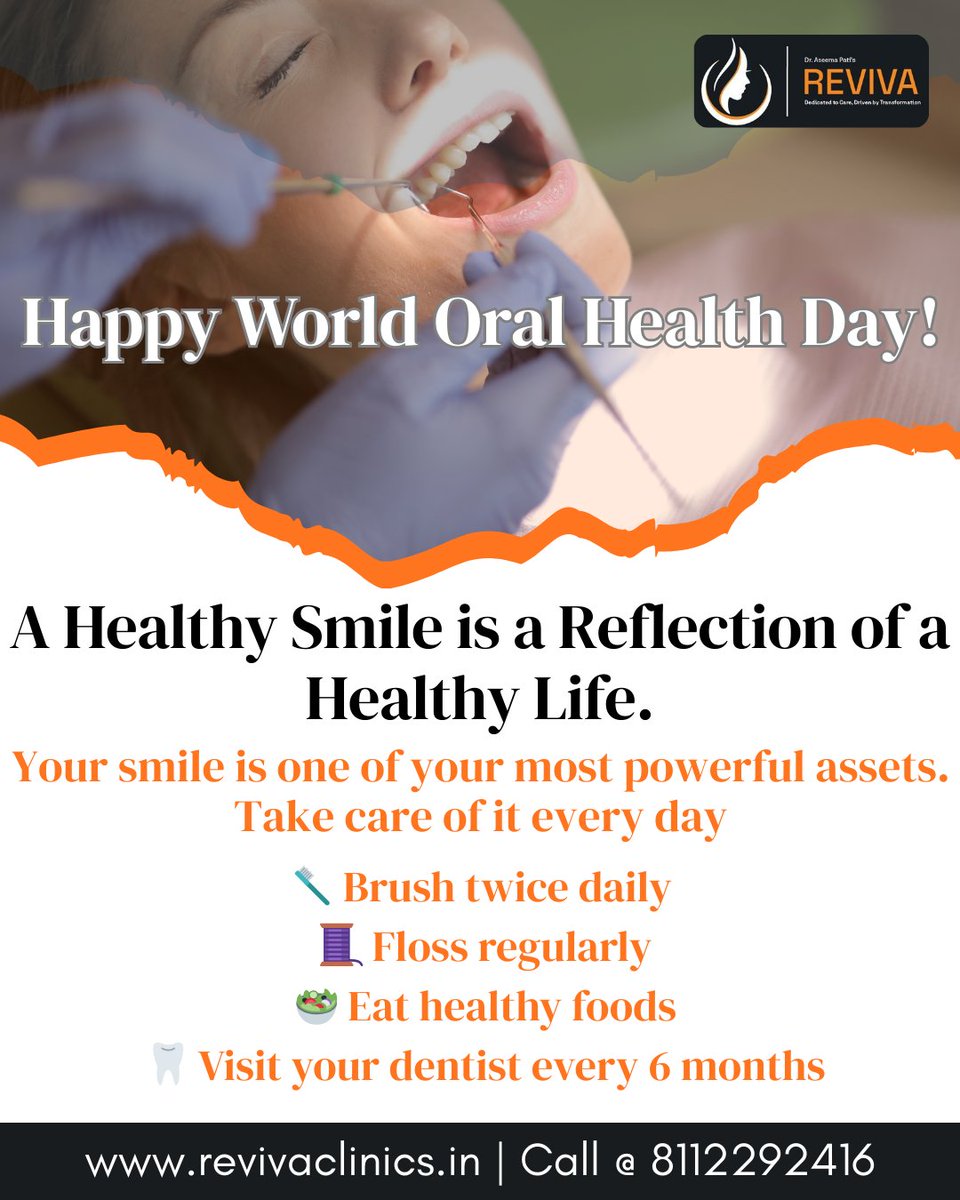 comhts's tweet image. Happy World Oral Health Day! 😁

A healthy smile reflects a healthy life.
Don’t forget:
🪥 Brush twice daily
🧵 Floss regularly
🥗 Eat healthy
👨‍⚕️ Visit your dentist every 6 months
📞 Book your check-up today: 8112292416
#WorldOralHealthDay #DentalCare #HealthySmile #OralHealth