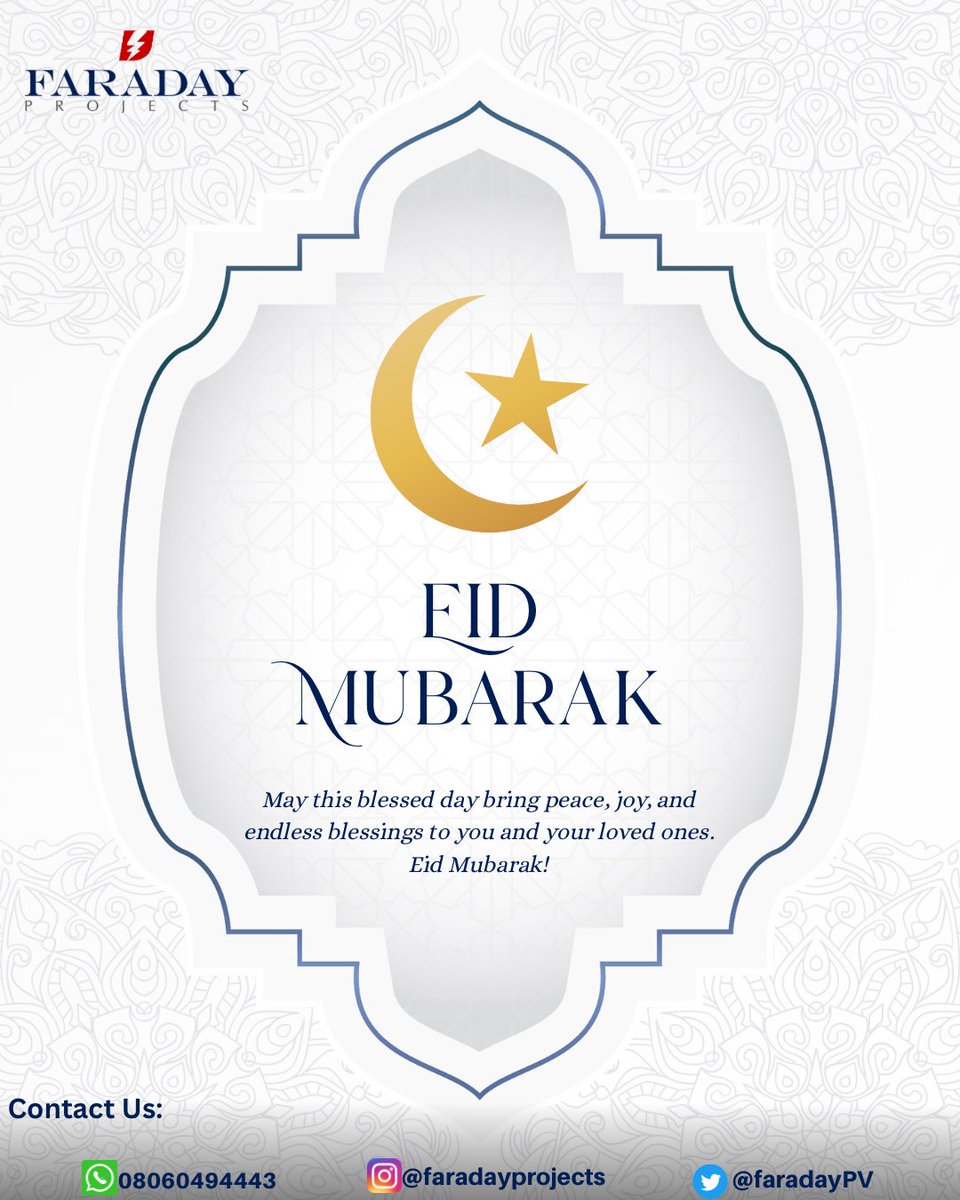 FaradayPV's tweet photo. Happy Eid Mubarak to our Muslim brothers and sisters🌙.

May this blessed day bring peace, joy, and endless blessings to you and your loved ones. Eid Mubarak!

#faradayprojects #eidmubarak❤️ #solar #eid #celebration https://t.co/J3z2fqnZf1