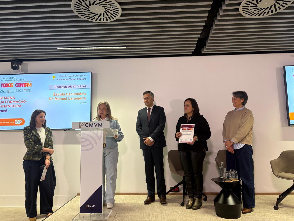 Educacao_PT's tweet photo. O Ministro da Educação, Ciência e Inovação esteve na sessão solene que marca o início da Semana da Formação Financeira 2026.

Durante a sessão foram anunciados os vencedores da 14.ª edição do Concurso @todoscontam.pt, que contou com 72 candidaturas de escolas de todo o país. https://t.co/t5Now0RGMu