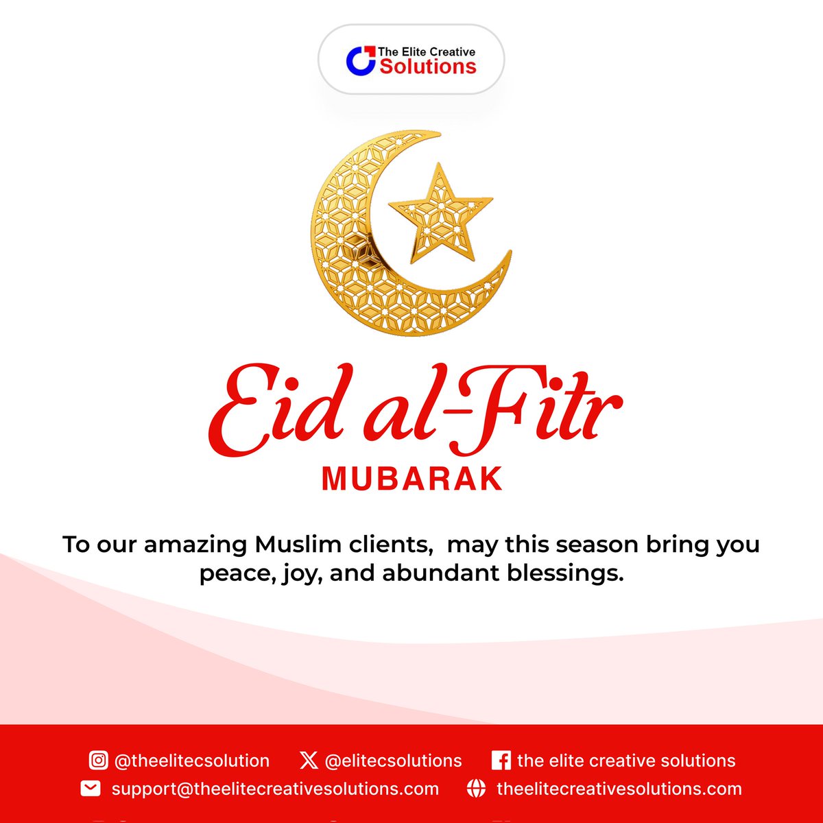 elitecsolutions's tweet photo. Eid Mubarak to all our Muslim customers. The journey through Ramadan has been one of sacrifice, reflection, and devotion, and today marks a beautiful celebration of that commitment. This special day fills your heart with peace, and your home with joy. https://t.co/fFo532QwSL