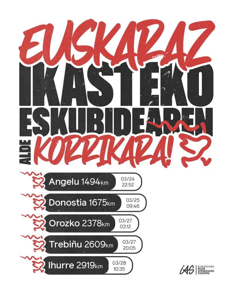 Euskararen alde Euskal Herria zeharkatzen hasi da 24. Korrika.

Ikasle langileok ere bertan egongo gara, euskaraz ikasteko eskubidearen aldeko borrokan jarraitzea dagokigulako.

Ikasle langile batu korrikara!💥