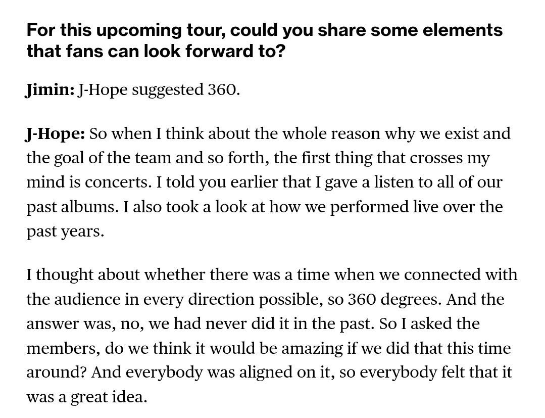 ไอเชี้ย พี่โฮปเป็นคนเสนอไอเดียเรื่องเวที 360 องศา ขอบคุณพี่โฮปที่สานฝันมากๆเลย 😭😭😭😭