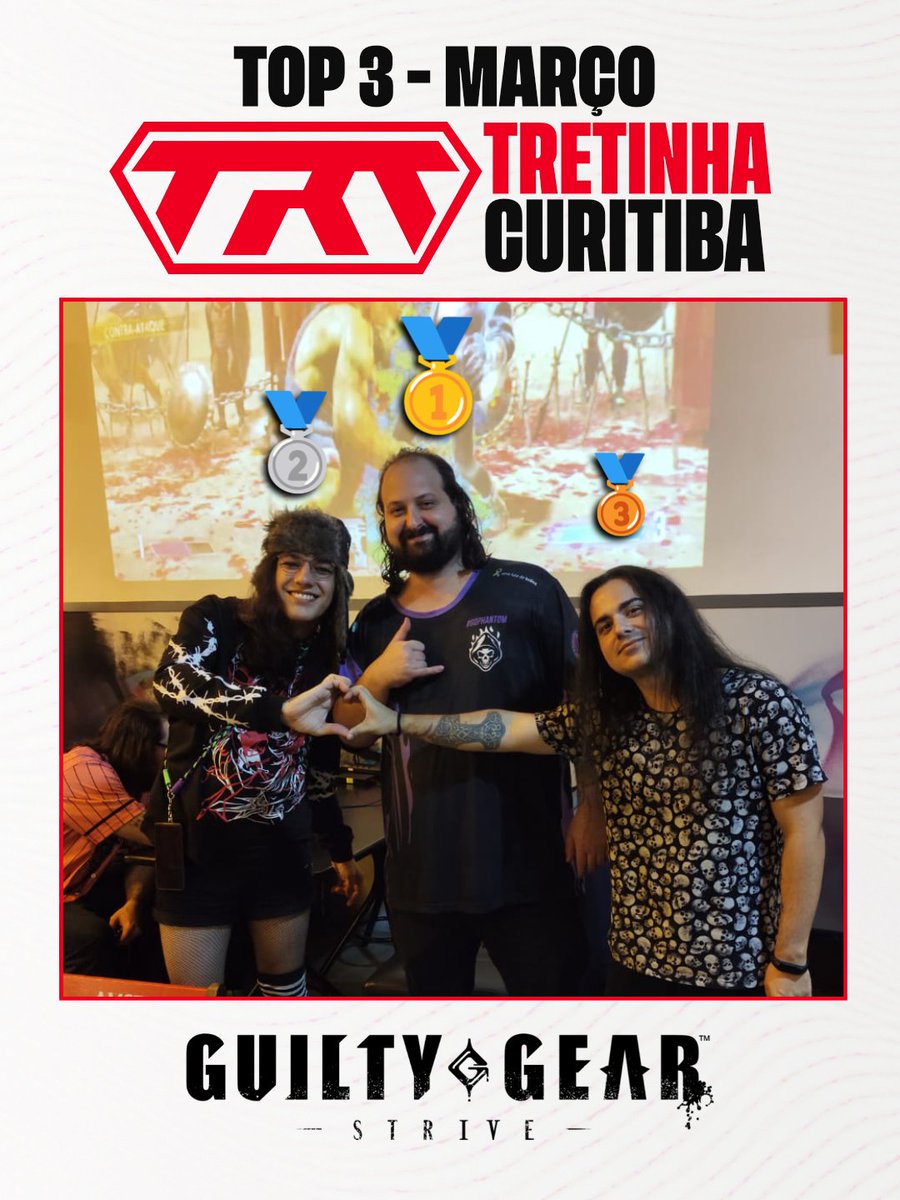 Top 3 de Guilty Gear Strive:
🥇 <a href="/BrunoValente16/">PHT I Shaco Arrombardo</a> 
🥈 Ratasusan
🥉 <a href="/HirakuRafael/">Rafa, vulgo Shadowmancy</a>