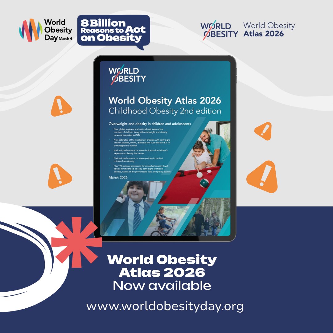 WorldObesity's tweet photo. 🆕 The World Obesity #Atlas2026 is available! 

The evidence is clear.
🏛️Stronger policies work.
📊 Better monitoring matters.
🩺 Integrated care saves lives.

👉 Download the Atlas: https://t.co/PLki8cK099
#WorldObesityDay ⭕ #Atlas2026 #FridayFindings https://t.co/FSeOoPaFUF