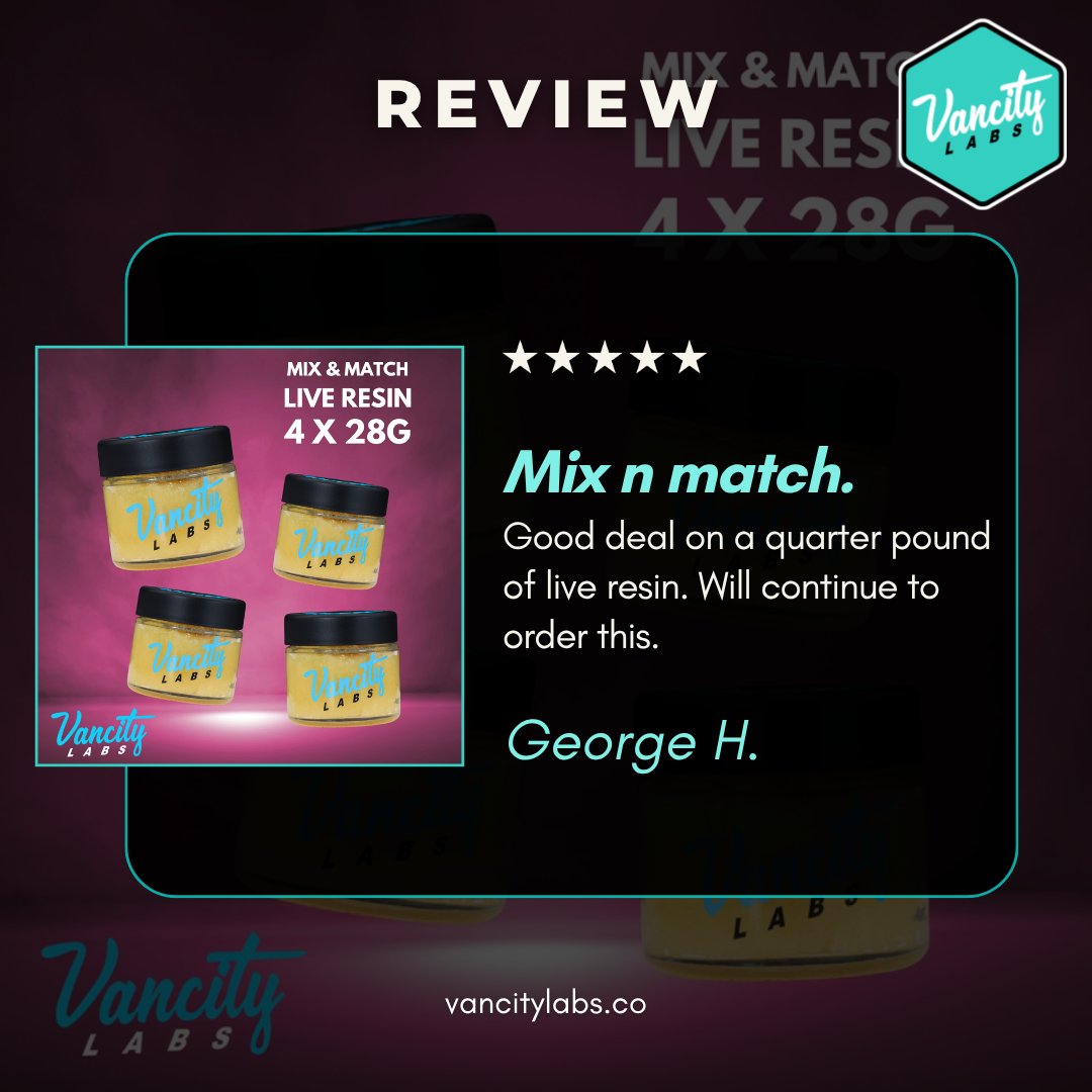 vancitylabsco's tweet image. Great value, even better quality 💨🔥
Loving the mix &amp;amp; match options—this live resin quarter pound is a deal worth repeating. Highly recommended!

🌐  vancitylabs.co/product/resin-…

#LiveResin #CannabisDeals #QualityMatters #HappyCustomer #BestValue