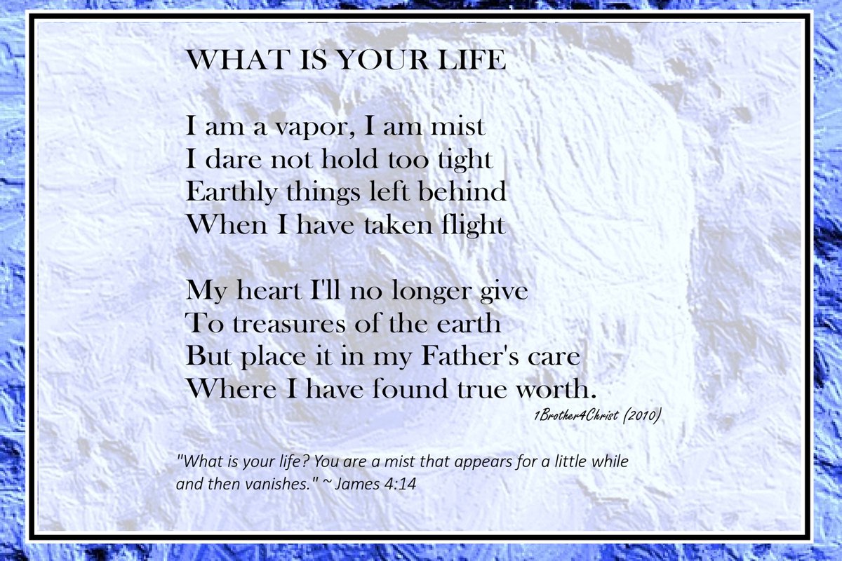 1Brother4Christ's tweet photo. 🎶Dust in the wind..

"What shall it profit a man, if he shall gain the whole world, and lose his own soul? ~ Jesus https://t.co/zSuD4H3HOg