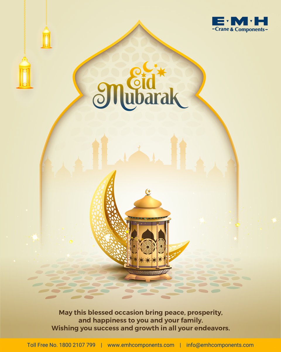 EMH_Crane's tweet photo. Wishing everyone a very Happy Eid Mubarak! β¨π
Wishing you a happy and festive Eid! β¨π
EMH Crane & Components
Toll-Free: 1800-210-7799;
Website: https://t.co/lddveeANG4;
Email: info@emhcomponents.com
.
.
.
#EidMubarak #EidAlFitr2026 #EMHCranes #EMHComponents https://t.co/t4l0iceIZy