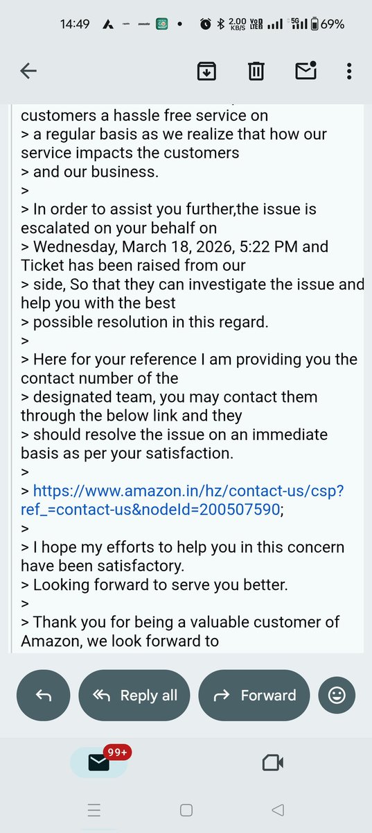 sacraw's tweet photo. @AmazonHelp Here the marry-go round start , social media team told me to connect with via link and in link executive told social media team reply to u in mail. Passing the ball and mental harrasment . https://t.co/nwm66DUkhv