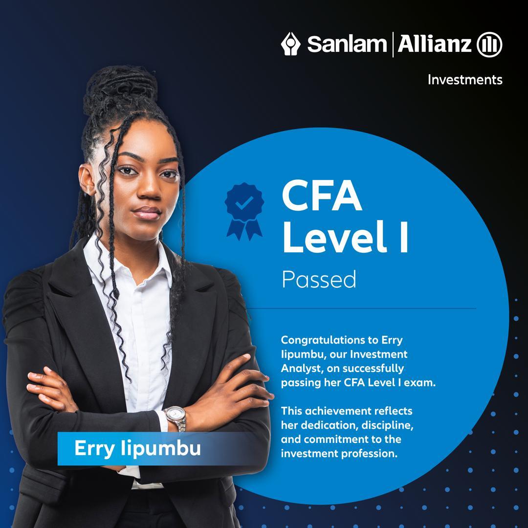 SanlamAllianzN's tweet photo. Celebrating a great milestone. Well done, Erry Iipumbu, on passing CFA Level I. Your hard work and commitment truly reflect the standard of excellence we stand for. 

#CFAInstitute #CFAProgram #CFALevelI #FinanceCareer #ProudMoment #Excellence https://t.co/45PYwfAAHM