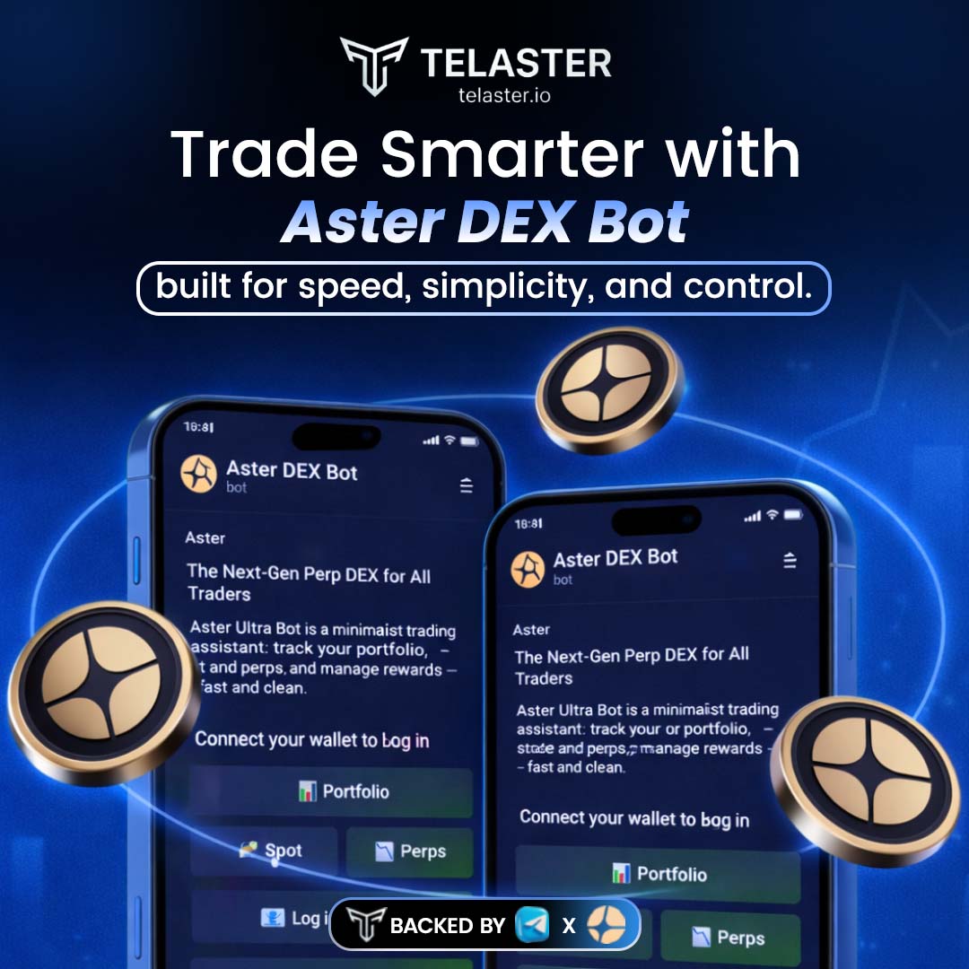 TelasterDex's tweet photo. ⚡ Trade smarter with Aster DEX Bot

🚀 Lightning-fast execution
📊 Track spot &amp; perpetuals
🤖 Smart trading bot
🔐 Non-custodial control

No delays. Just seamless trading.
👉 Start now:
 https://t.co/J2OLGFt2yh

#Telaster #ASTER #AsterDEX #DEXBot #CryptoTrading #Web3 #DeFi https://t.co/BI2Ph1Zp00