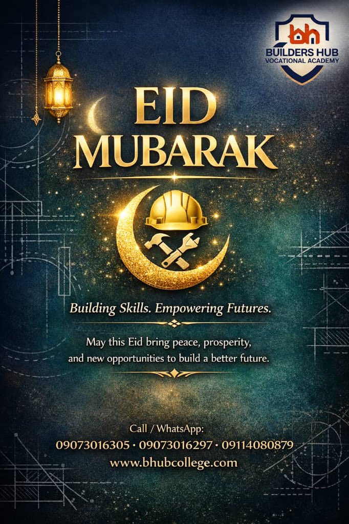 BuildersHubVA's tweet photo. 🌙✨ Eid Mubarak from Builders Hub Vocational Academy!
May this season bring you peace, prosperity &amp; new opportunities. 🤲
We’re here to help you build skills &amp; secure your future.
🌐 https://t.co/Q0xsFm581T⁠�
#EidMubarak #BuildersHub #LearnASkill #BuildYourFutur https://t.co/hgngT9CiCR