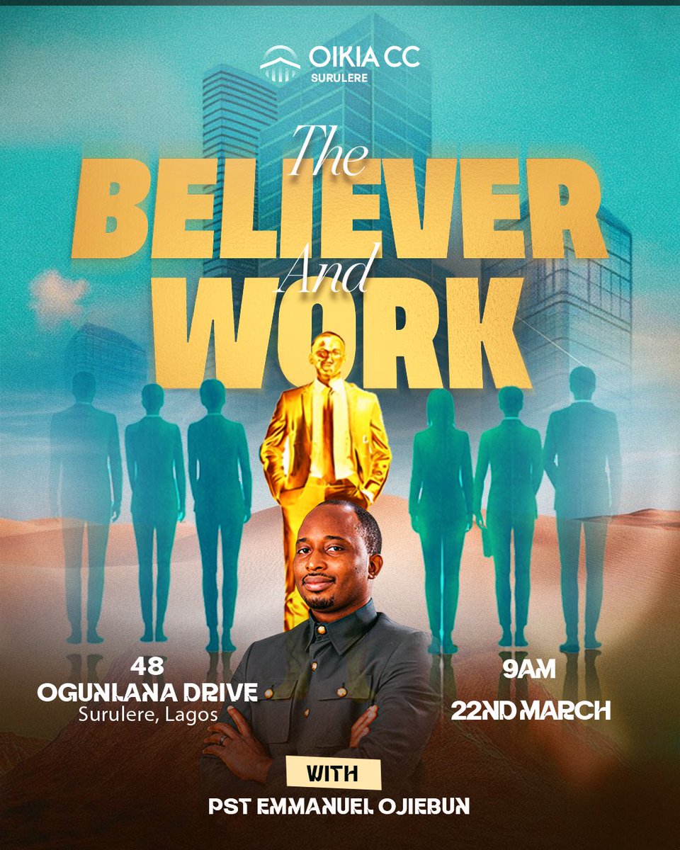 oikiaccsurulere's tweet photo. Being a believer is not an excuse to be complacent with work.
Adam was given responsibility from the very beginning and that pattern still stands.
You are called to work, to build, and to steward.

This Sunday, we’ll be discussing The Believer and Work. Come. https://t.co/vdKbbguBRc