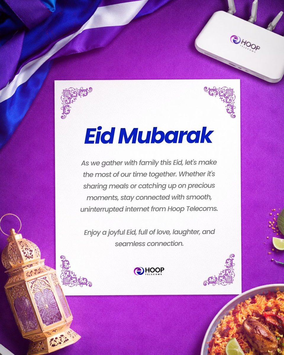 TelecomsHoop's tweet photo. Eid Mubarak from Hoop Telecoms! 🌙✨ 

As we celebrate with family, let’s stay connected and cherish every moment with uninterrupted internet. Enjoy a joyful Eid filled with love, laughter, and seamless connections. 💻❤️ https://t.co/guHz7j61Ch