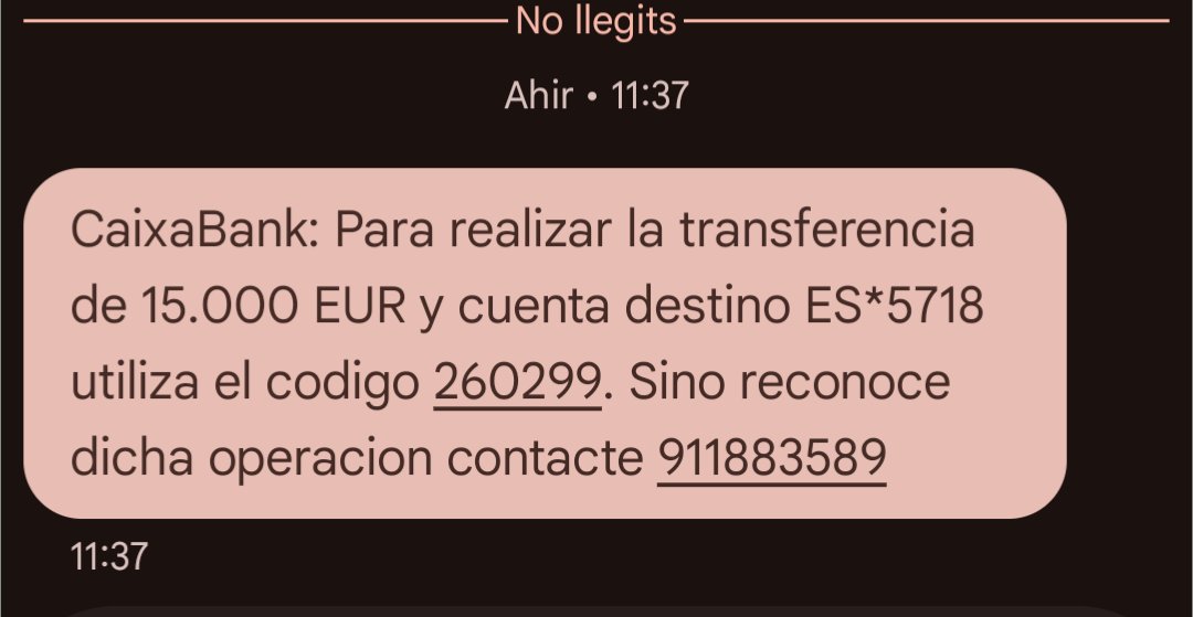 JACGLH's tweet photo. Otro mensaje de phising impersonando @caixabank https://t.co/e3ivv4GTEj