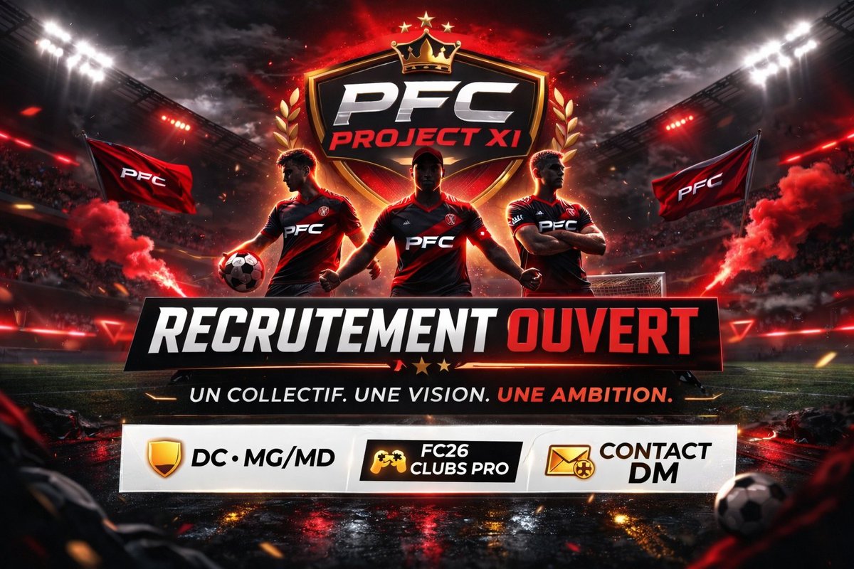 Akaclubpro33's tweet photo. On ne recrute pas pour remplir.

DC solides.
MG/MD décisifs.

PFC Project XI : collectif, exigence, ambition.

Si t’as faim…
📩 DM

#FC26 #ClubsPro #Recrutement #Esport https://t.co/9vULKreIxS