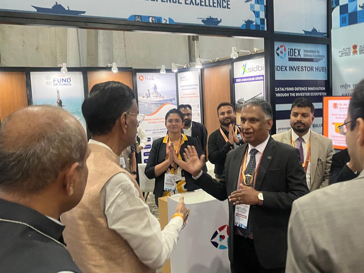 India_iDEX's tweet photo. Hon’ble Raksha Rajya Mantri Shri Sanjay Seth (@SethSanjayMP) visited the #iDEX booth on the 2nd day of #NDIC2026, where he was briefed on iDEX initiatives, startup innovations and financing avenues available for Startups &amp; MSMEs, strengthening India’s defence innovation ecosystem https://t.co/XBlL4sEkmq