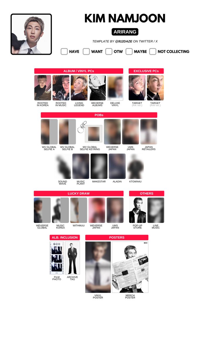 BTS THE 5TH ALBUM PC PHOTOCARD WISHLIST WL TEMPLATES ✨ ⭐️ BTS