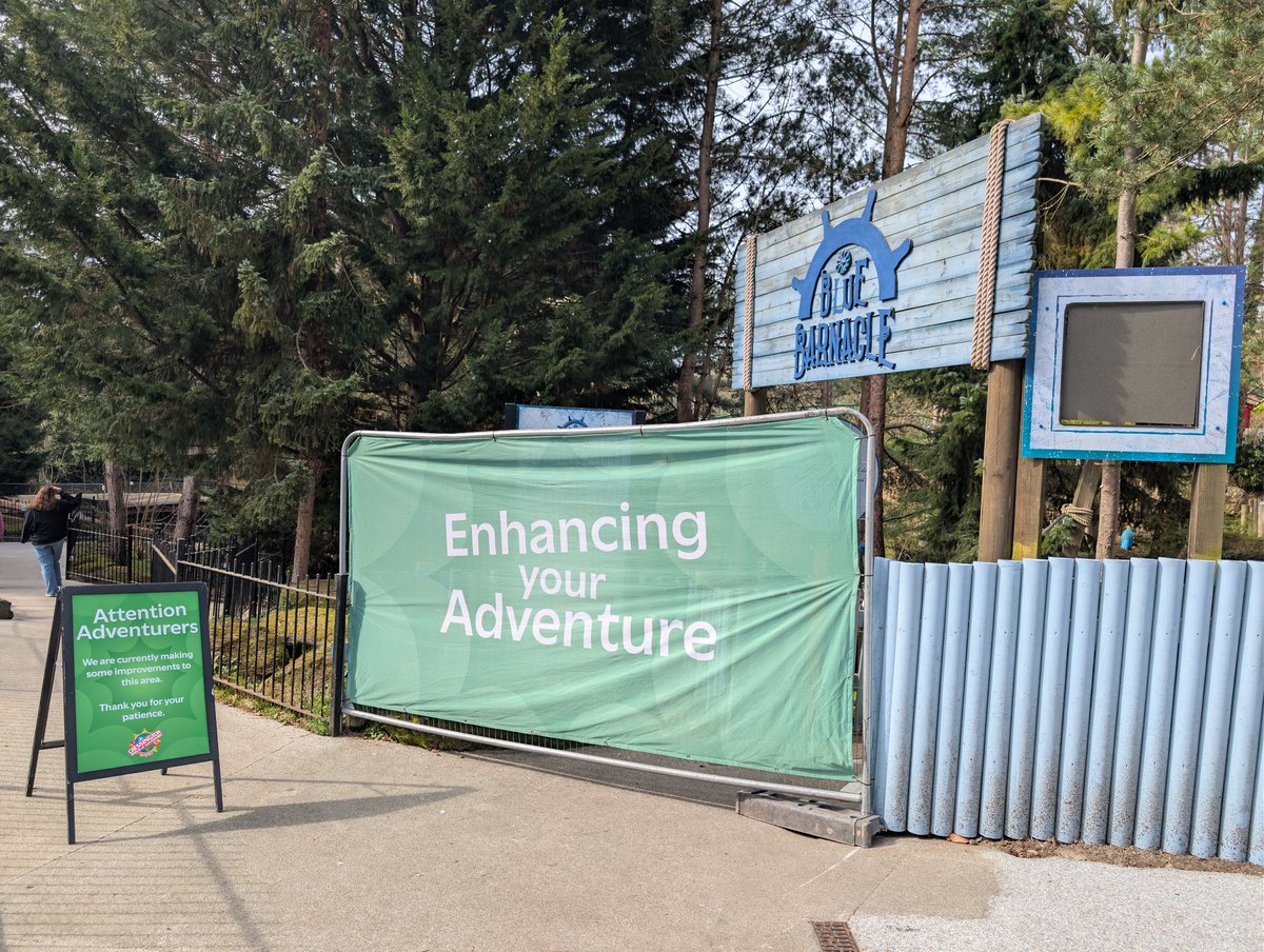 ChessingtonBuzz's tweet photo. As reported last week major changes for The Blue Barnacle queue line with an official closure of the ride until 3rd April 2026 whilst queue improvements take place and what looks like a change to the pond area

The goats left years ago sadly

#ProjectAnchor
#CWOAopeningday2026 https://t.co/edS3LaEpAV