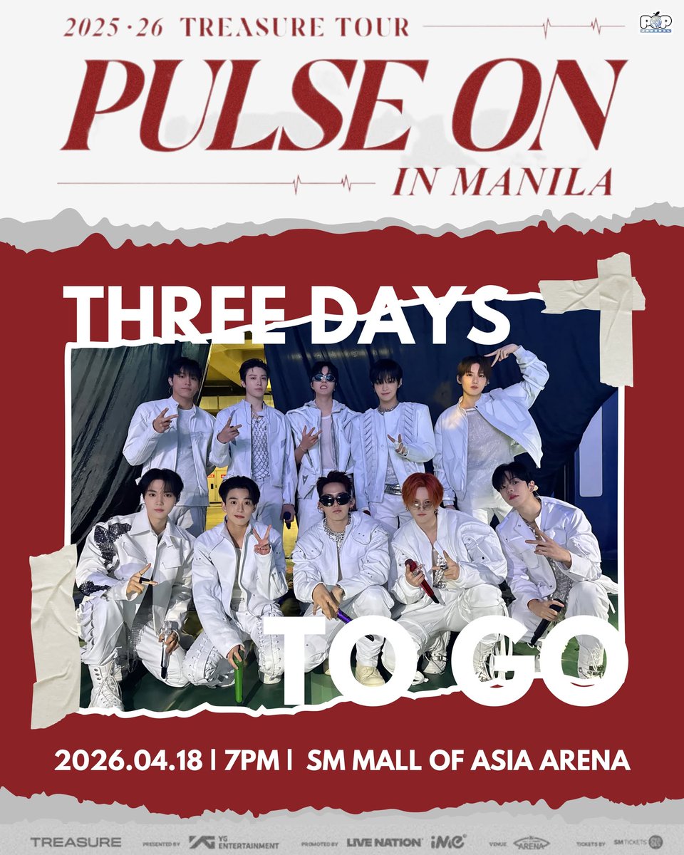 abcpopjournal's tweet photo. THREE DAYS TO GO! 💎

2025-26 TREASURE TOUR [PULSE ON] IN MANILA

🗓️ 04.18.26 SAT | 7PM
📍 SM Mall Of Asia Arena
🎟️ SM Tickets and SM Tickets outlets
https://t.co/e10Td3wbGj 

Presented by: @ImePhilippines 

#트레저  #PULSE_ON_IN_MANILA #TREASUREinManila #TeumePH #YG https://t.co/GJLDAWl8E3
