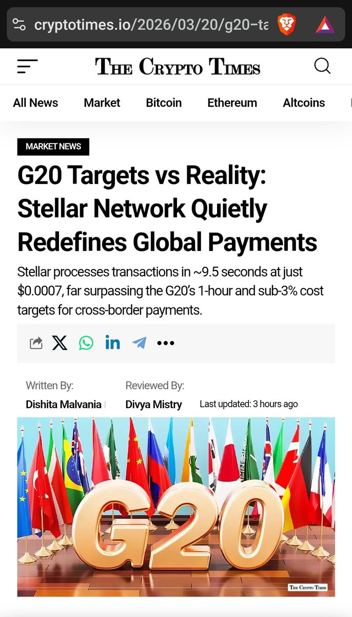 TifaniesweTs's tweet photo. G20 Targets vs Reality: #StellarNetwork Quietly Redefines Global Payments
Stellar processes transactions in ~9.5 seconds at just $0.0007, far surpassing the G20’s 1-hour and sub-3% cost targets for cross-border payments.

https://t.co/GwkZgZUZEb https://t.co/7dHwDRZLHT