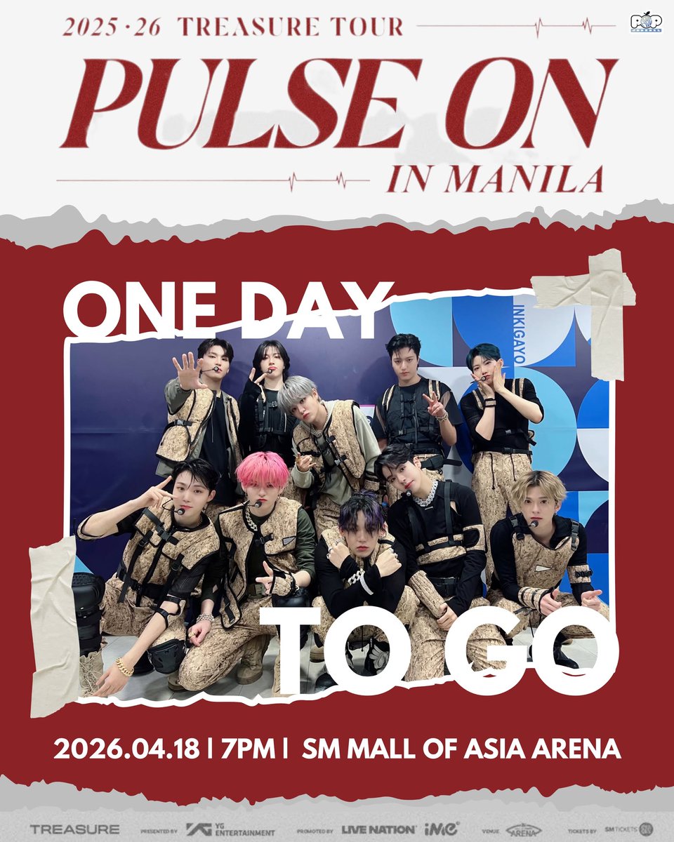 abcpopjournal's tweet photo. ONE DAY TO GO! 💎

2025-26 TREASURE TOUR [PULSE ON] IN MANILA

🗓️ 04.18.26 SAT | 7PM
📍 SM Mall Of Asia Arena
🎟️ SM Tickets and SM Tickets outlets
https://t.co/e10Td3wbGj 

Presented by: @ImePhilippines 

#트레저  #PULSE_ON_IN_MANILA #TREASUREinManila #TeumePH #YG https://t.co/8vZYQdyRni