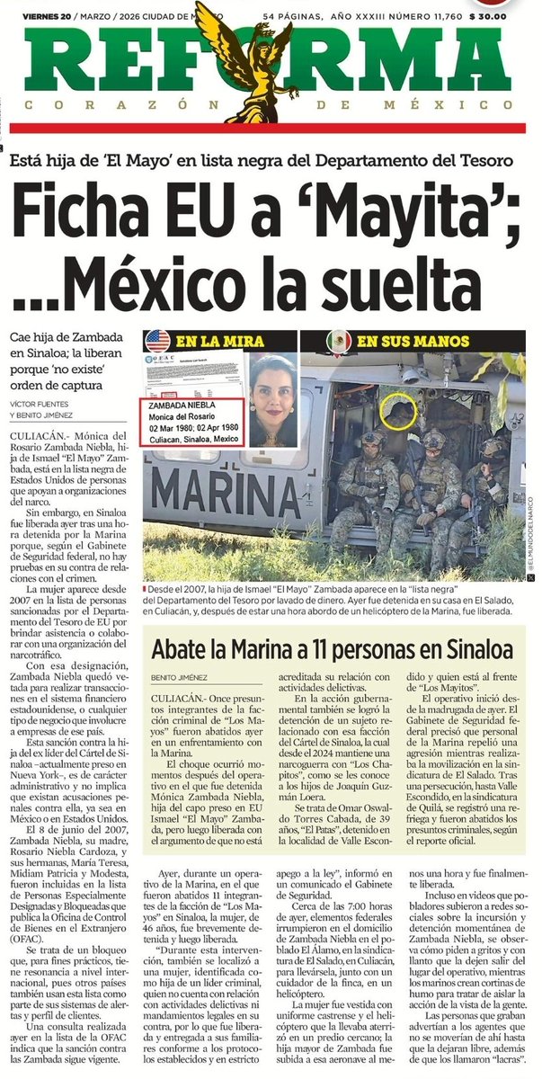 ¡ Llegaron los Operativos del Bienestar !

En Estados Unidos la hija del Mayo Zambada está en la lista negra por tener relación con los narcos. 

En México la dejan libre y hasta perdón le pidieron.

¿Ya podemos decir que tenemos un NARCOGOBIERNO o nos seguimos esperando?

🤷🏼