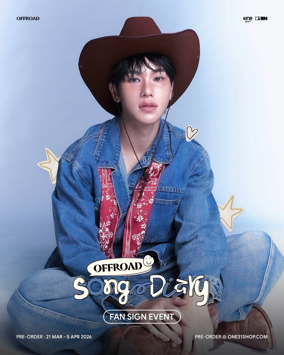 OFFROAD ‘SONG DIARY’ FANSIGN EVENT

📌 รายละเอียดและข้อปฏิบัติ
สำหรับการเข้าร่วมกิจกรรม FANSIGN

Pre-Order OFFROAD ‘SONG DIARY’ SET EP ภายในวันที่  21 มี.ค. - 5 เม.ย. นี้
เพื่อลุ้นสิทธิ์เป็นผู้โชคดี 150 ท่าน ได้ทาง : one31shop.com 
______

📌 EVENT DETAILS &amp; GUIDELINES