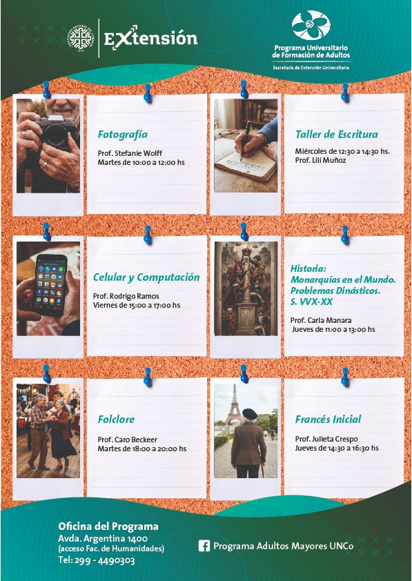 PrensaExtension's tweet photo. Comienzan las inscripciones para los Talleres del Programa Universitario de Formación de Adultos de la #UNCo https://t.co/Yvjg7aFbCr