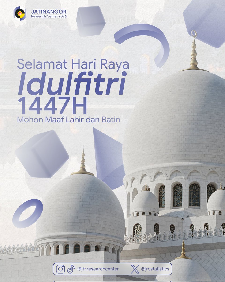 jrcstatistics's tweet photo. 🌙✨ Selamat Hari Raya Idul Fitri 1447 H✨🌙

Taqabbalallahu minna wa minkum.
Mohon maaf lahir dan batin.

Semoga hari kemenangan ini membawa kebahagiaan, keberkahan, serta mempererat silaturahmi di antara kita semua. 🤍 https://t.co/JJFisnJ2fJ