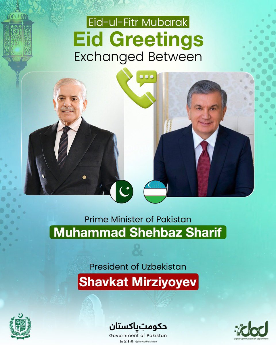 Pakistan PM Sharif and Uzbekistan President Mirziyoyev Exchange Eid Greetings and Discuss Bilateral Ties and Regional De-escalation