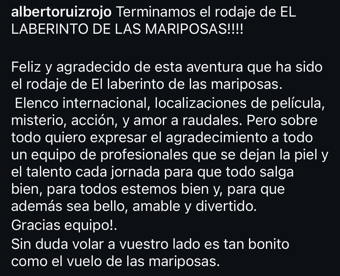 IG post <a href="/albertoruizrojo/">alberto ruiz rojo</a> Terminamos el rodaje de EL LABERINTO DE LAS MARIPOSAS!!!!

Abbiamo finito di girare IL LABIRINTO DELLE FARFALLE!!!!

#CanYaman
#ElLaberintoDeLasMariposas