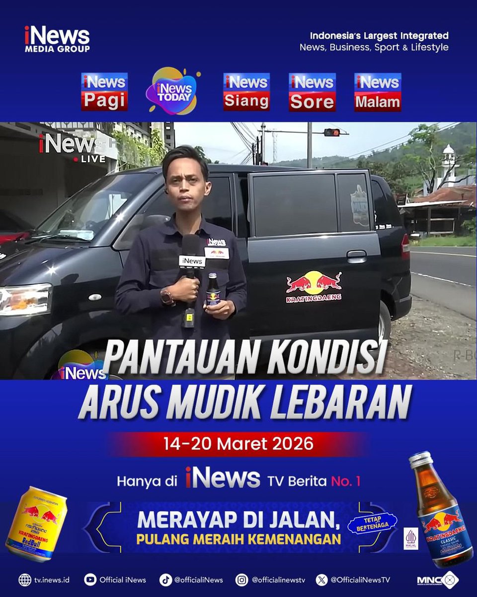 officialinews_'s tweet image. Menjelang Hari Raya Idul Fitri, arus mudik terus bergerak di berbagai jalur utama.

Pantau langsung berbagai laporan terkini dari lapangan hanya di @officialinewstv.

#iNews #iNewsmediagroup #Ramadan #arusmudik #Ramadan1447Hijriah #Mudik2026 #Kratingdaeng