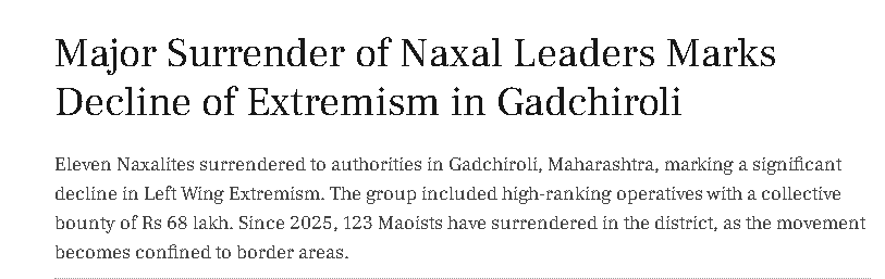 Eleven Naxalites surrendered to authorities in Gadchiroli, Maharashtra, marking a significant decline in Left Wing Extremism
devdiscourse.com/article/law-or…