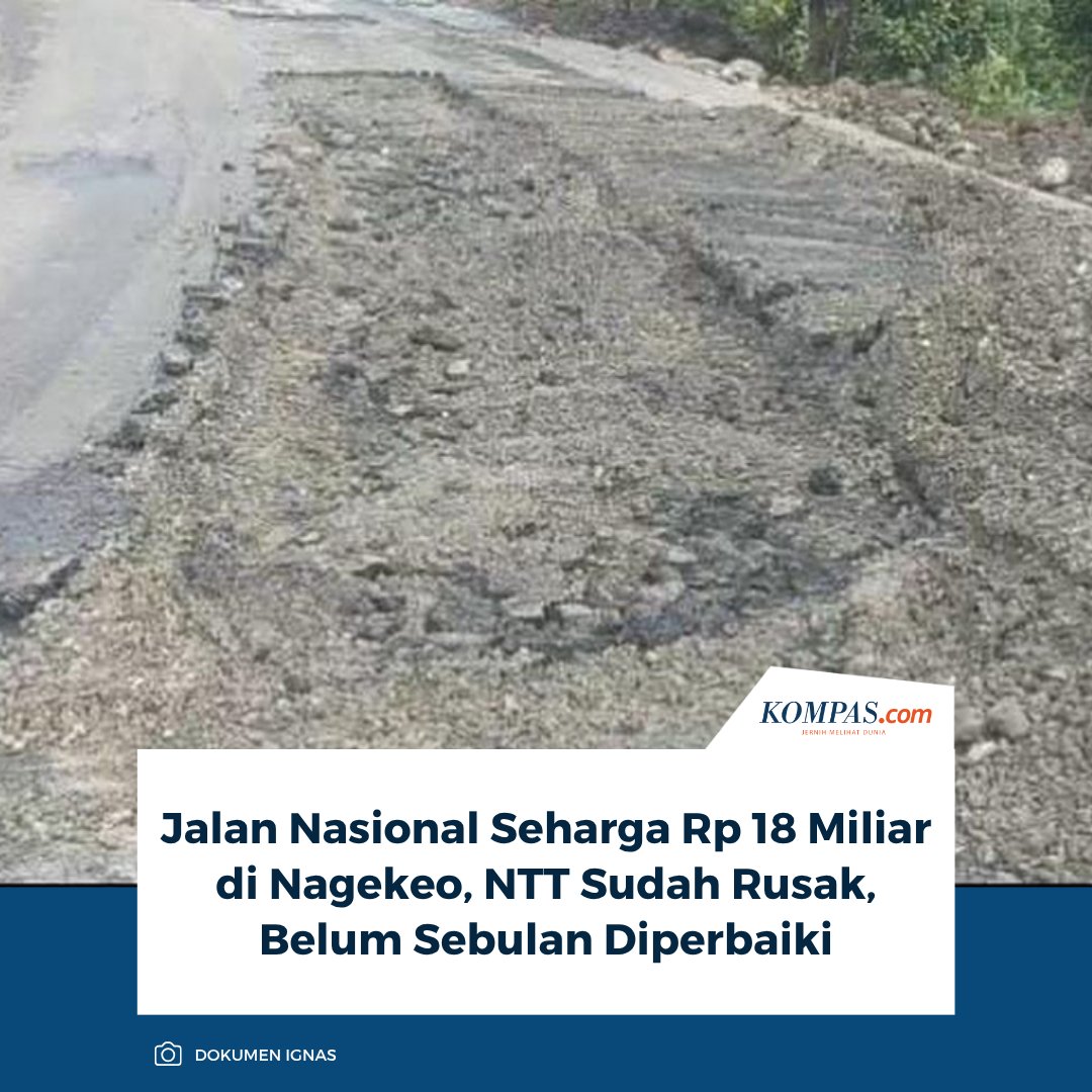 kompascom's tweet image. Belum genap sebulan digunakan, jalan nasional di Desa Ngera dan Lewa Ngera, Kecamatan Keo Tengah, Kabupaten Nagekeo, Nusa Tenggara Timur (NTT) dengan nilai proyek Rp 18 miliar itu kini rusak parah.

Baca selengkapnya: regional.kompas.com/read/2026/03/2….

~SN #jalanNasional #Nagekeo #NTT