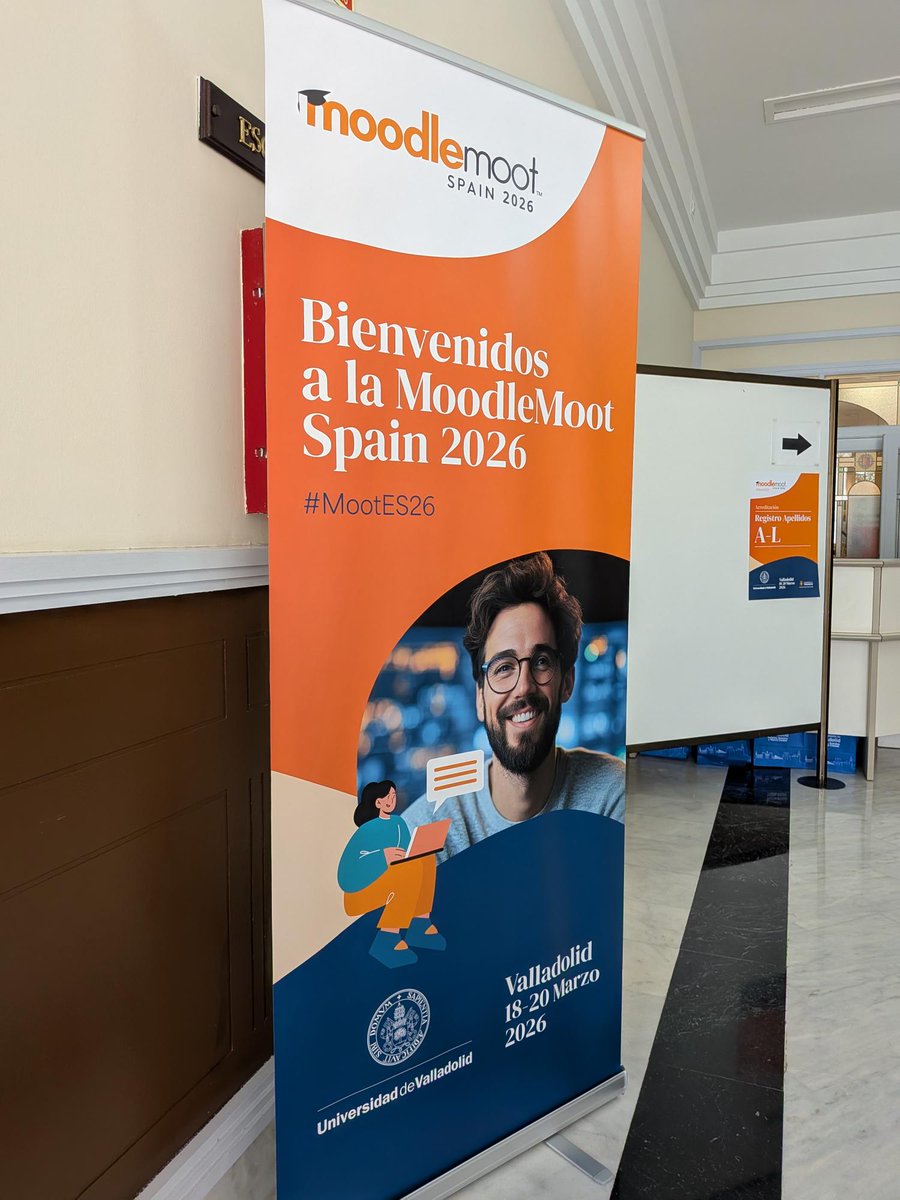 URJConline's tweet image. 📍Estamos en la @UVa_es participando en la #MootES26, el encuentro anual de la comunidad #Moodle en España, con la asistencia de nuestra coordinadora de entornos #eLearning, Sara Clemente, para conocer de primera mano las novedades de @moodle base de Aula Virtual @urjc y #URJCx.