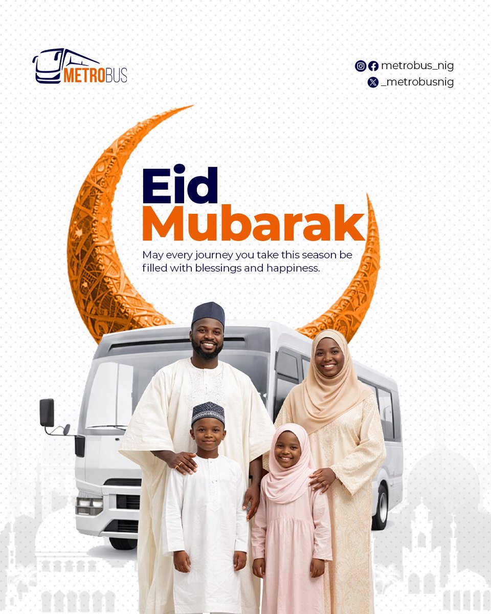 _Metrobusng's tweet photo. Eid Mubarak!
May this season bring joy to you and your loved ones.
Wishing our community safe and smooth journeys always.

#eid #metrobus #9to5 #lagos #lagoscommute https://t.co/bdb5znigKg