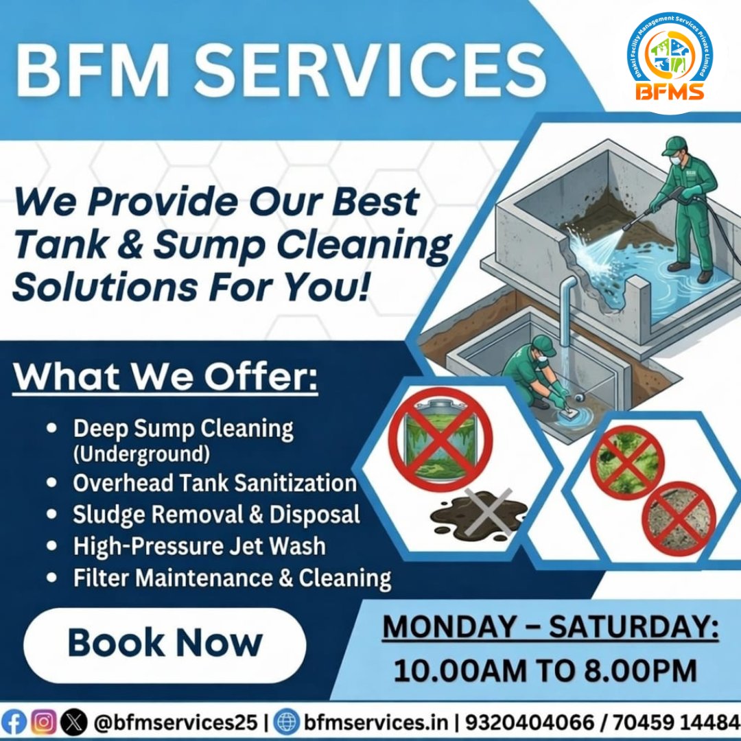 bfmservices25's tweet photo. Professional Tank &amp; Sump Cleaning Services | BFMS
We provide professional cleaning solutions to maintain water quality and prevent contamination.
#bfms #tankcleaning #sumpcleaning #watercleaning #facilitymanagement #cleaningservices #commercialcleaning #deepcleaning #watersafety https://t.co/qY4pbsWuCx