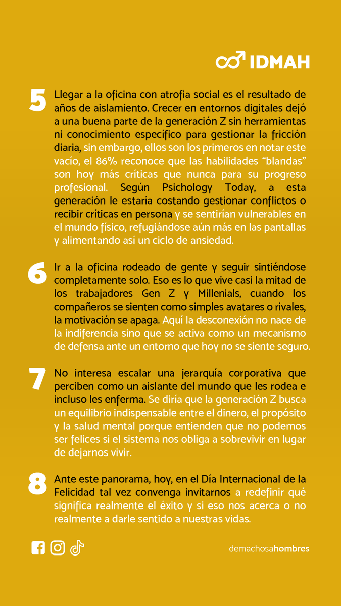 machosahombres's tweet photo. La crisis de esperanza que está apagando a las generaciones jóvenes
¿Qué tendría que cambiar en tu entorno para empezar a vivir plenamente? Guarda, comparte y cuéntanos tu opinión en los comentarios.
#DiaInternacionalDeLaFelicidad #ProyectoDeVida #Exito #ColapsoLaboral https://t.co/o6645U6uMJ