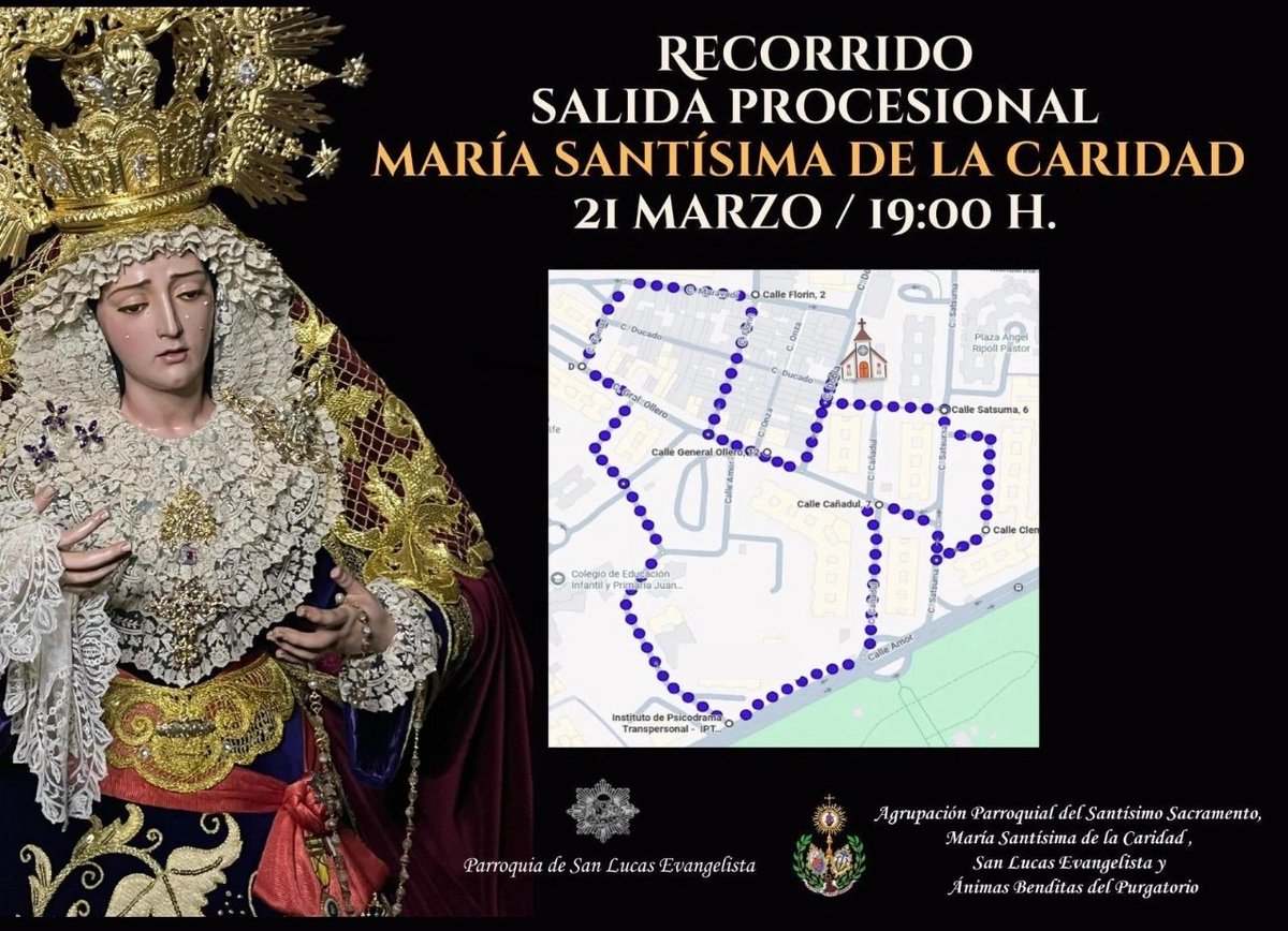 CaridadSanLucas's tweet photo. 🕑 Horario y recorrido que mañana realizará María Santísima de la Caridad en su discurrir por las calles de Santa Aurelia: https://t.co/KLMTQIWfEP