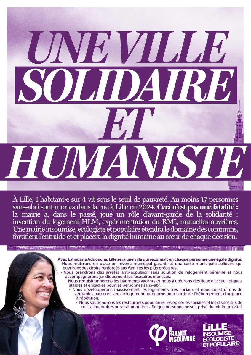 Maire de #Lille, notre ville sera solidaire et humaniste.

Avec moi, ce sera une rupture car je ne laisserai personne dormir dehors car je réquisitionnerai les bâtiments vacants. Je mettrai en place un revenu municipal garanti.

On vote Lille insoumise, écologiste et populaire !