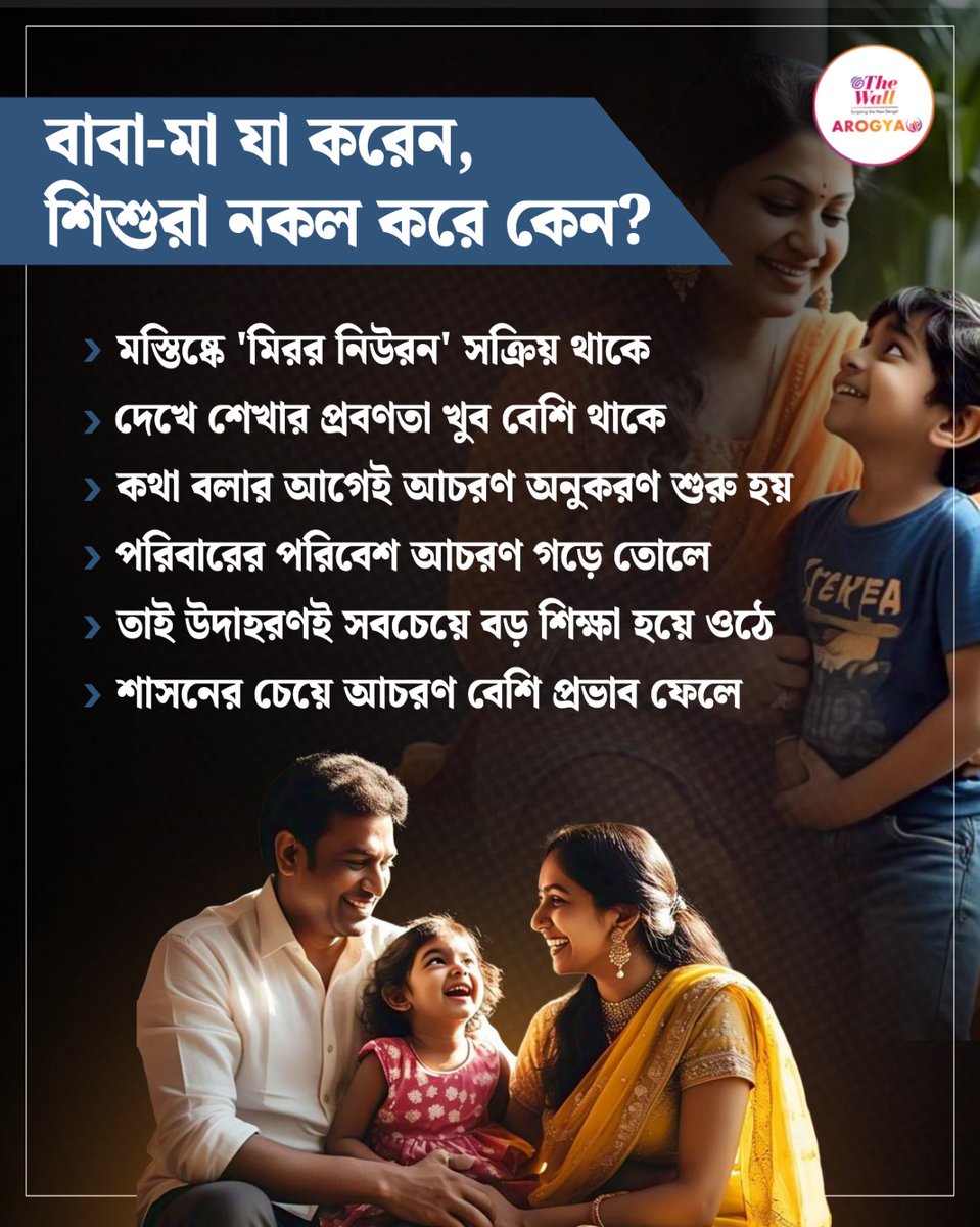TheWallTweets's tweet photo. বাবা-মা যা করেন, শিশুরা নকল করে কেন?
#TheWallArogya #ChildPsychology #MirrorNeurons #ParentingTips #ObservationalLearning #RoleModel #ChildDevelopment #BengaliParenting #KidsBehavior #PositiveParenting #ParentingHacks #TheWallNews https://t.co/7qEiYr9WCP
