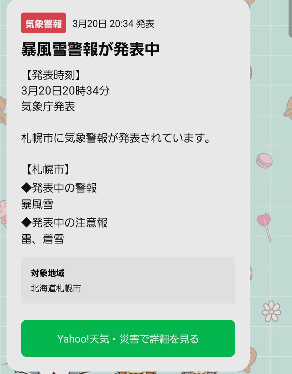 今札幌で暴風雪警報が出てるけどそんな吹雪いてる感じはしないんだけどな🤔